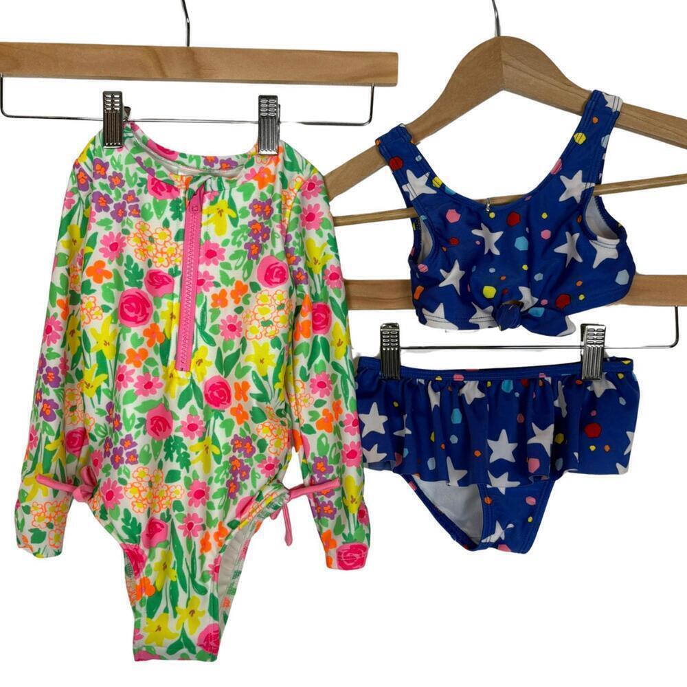 Cat & Jack 3t One Piece Floral Rashguard swimsuit and Galaxy 2 Piece